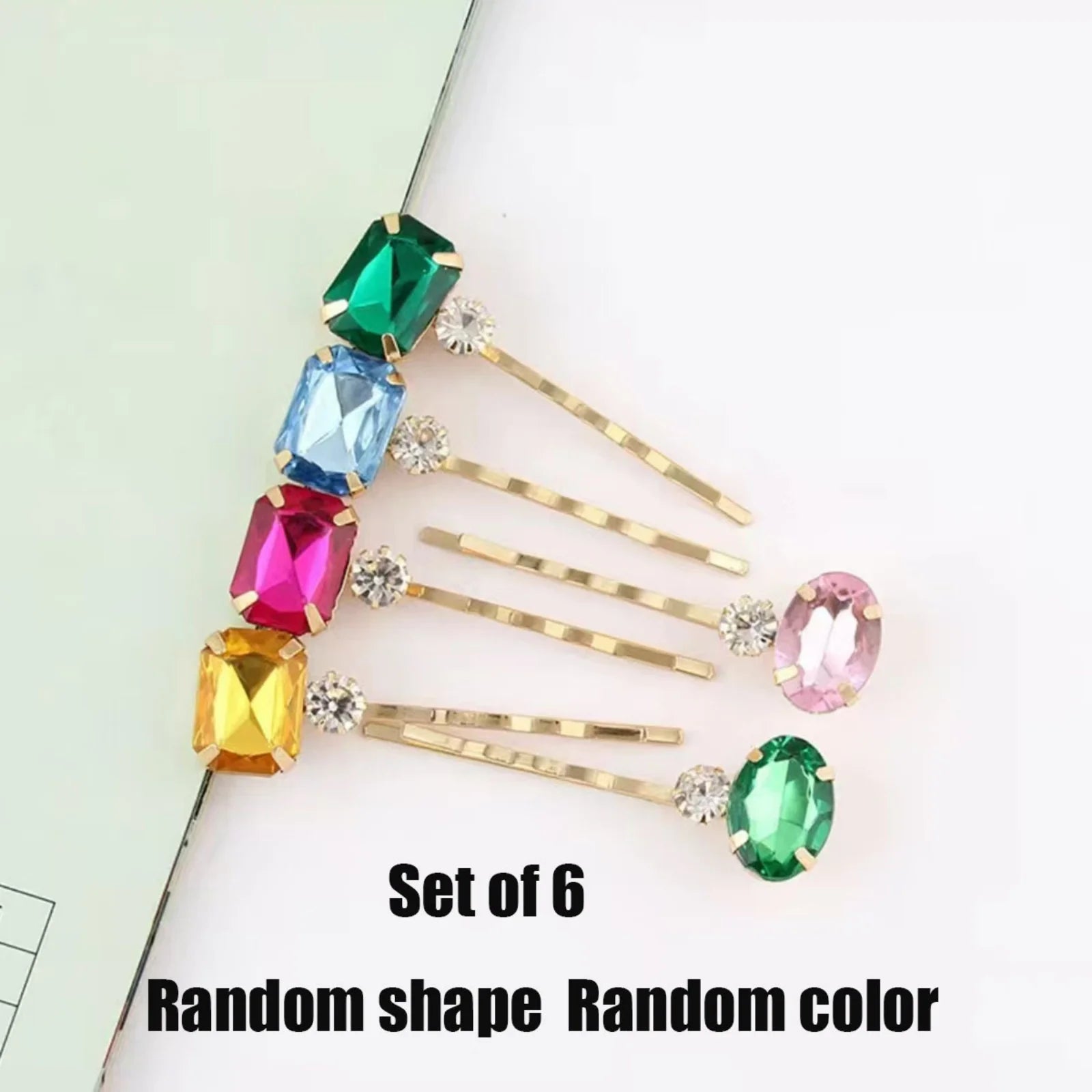 6PC Random Color/Style Gemstone Hair Clips