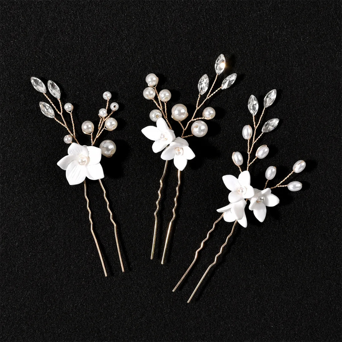 3PCS U-shaped Pearl Flower Hairpin