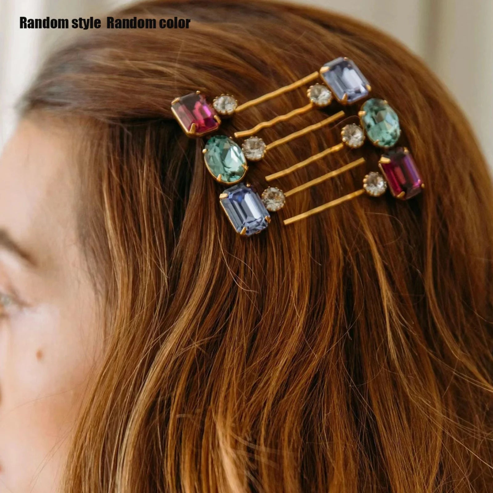 6PC Random Color/Style Gemstone Hair Clips