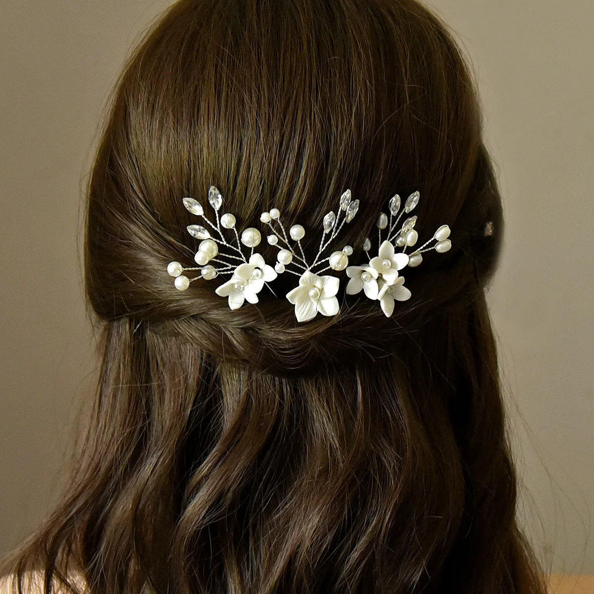 3PCS U-shaped Pearl Flower Hairpin