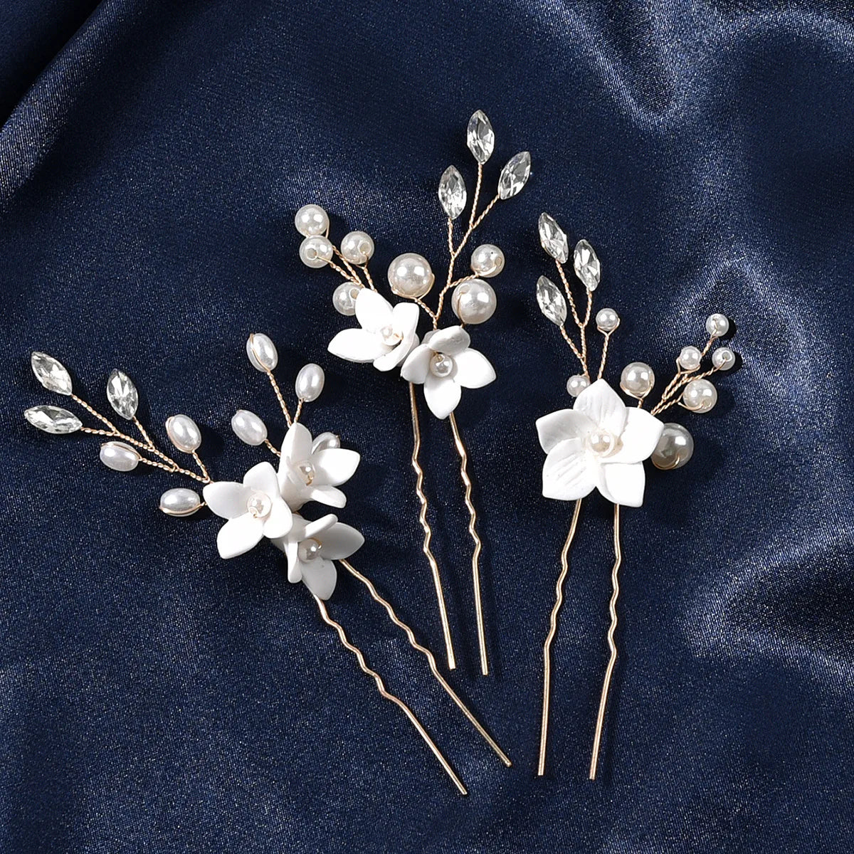 3PCS U-shaped Pearl Flower Hairpin