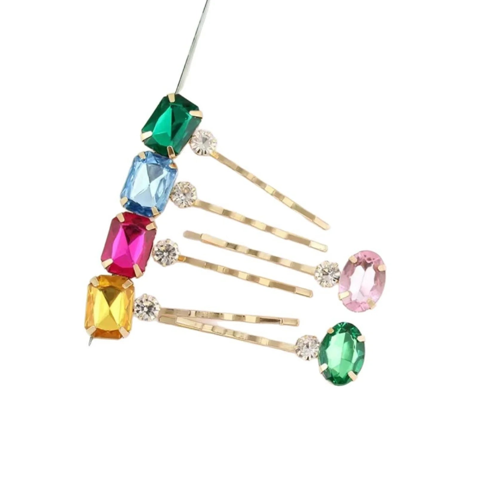 6PC Random Color/Style Gemstone Hair Clips